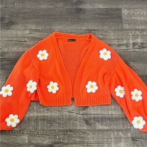 Orange Floral Knit Sweater